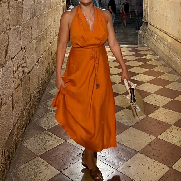 Zara Dresses & Skirts - ZARA Elegant Orange Halter Dress